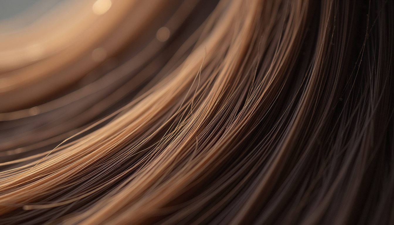 Close-up of smooth, shiny straight hair after Japanese straightening treatment