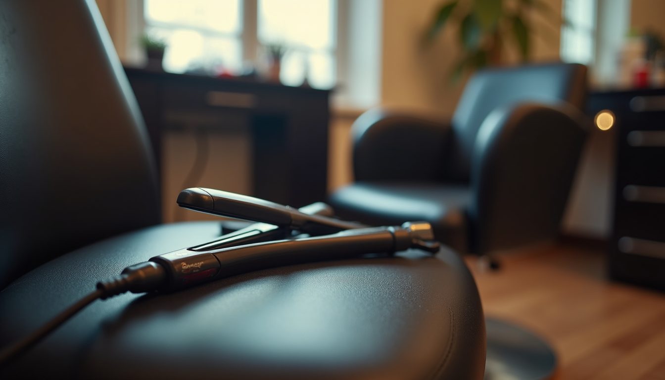 Salon chair and tools used for Japanese straightening treatment