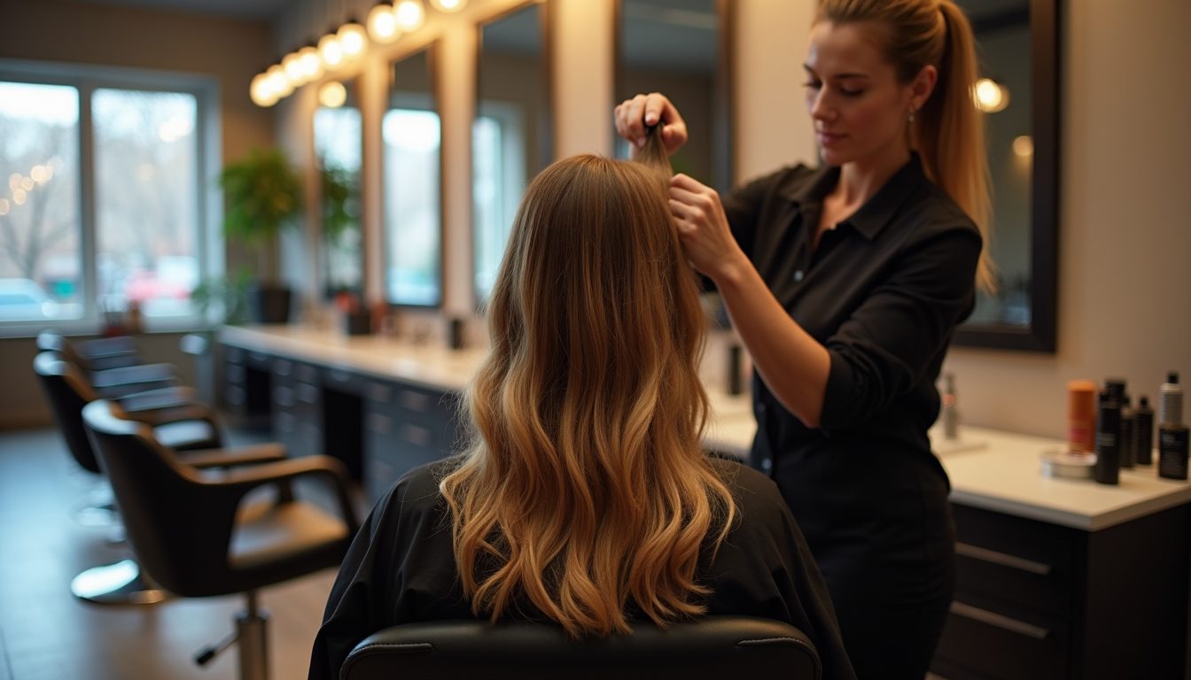 Client receiving balayage highlights in a NYC salon