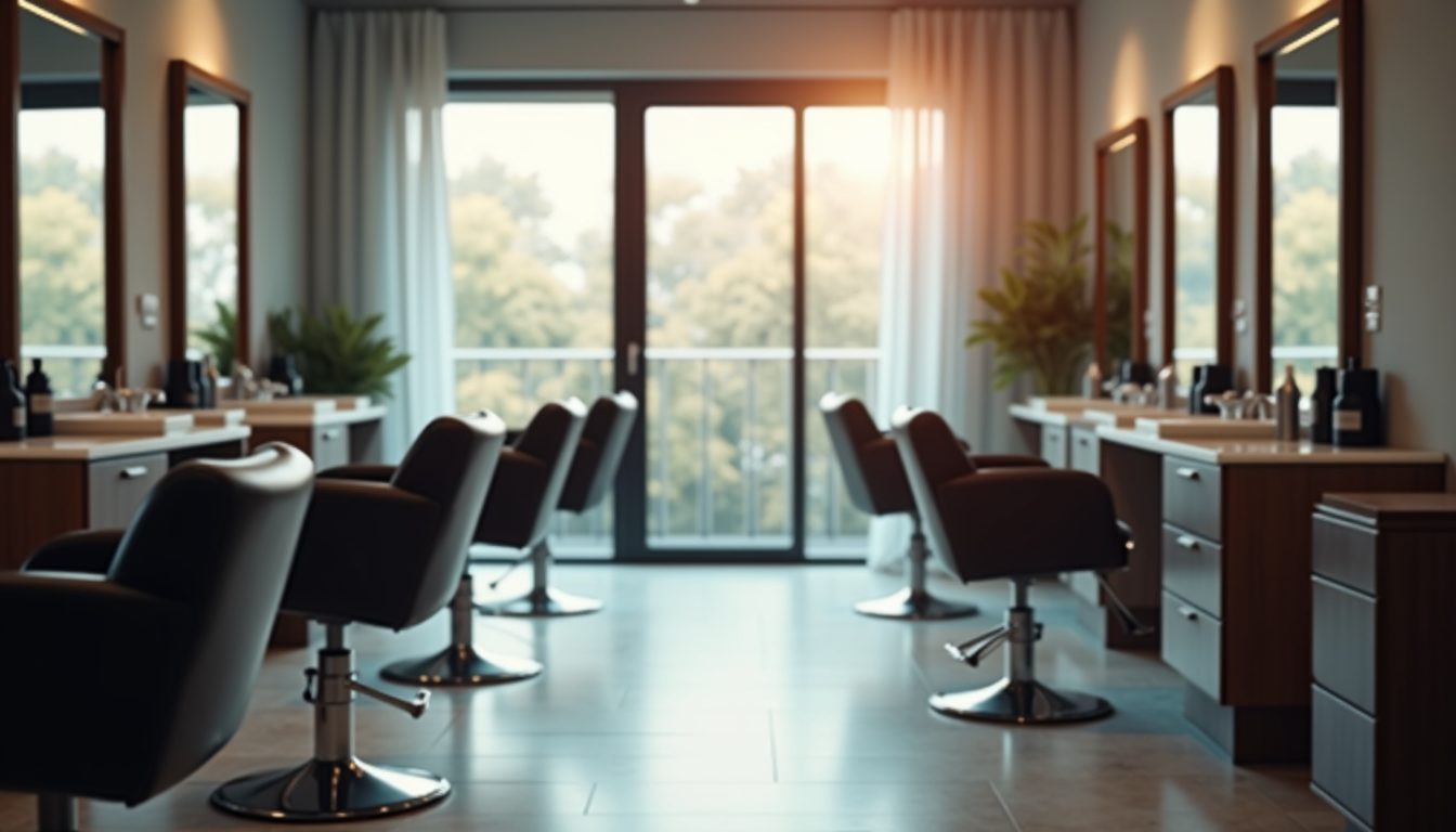 Modern hair salon interior with styling chairs