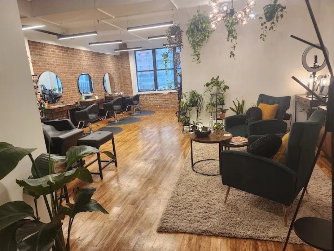 Plant-filled interior of Cherishair salon in NoMad, Manhattan
